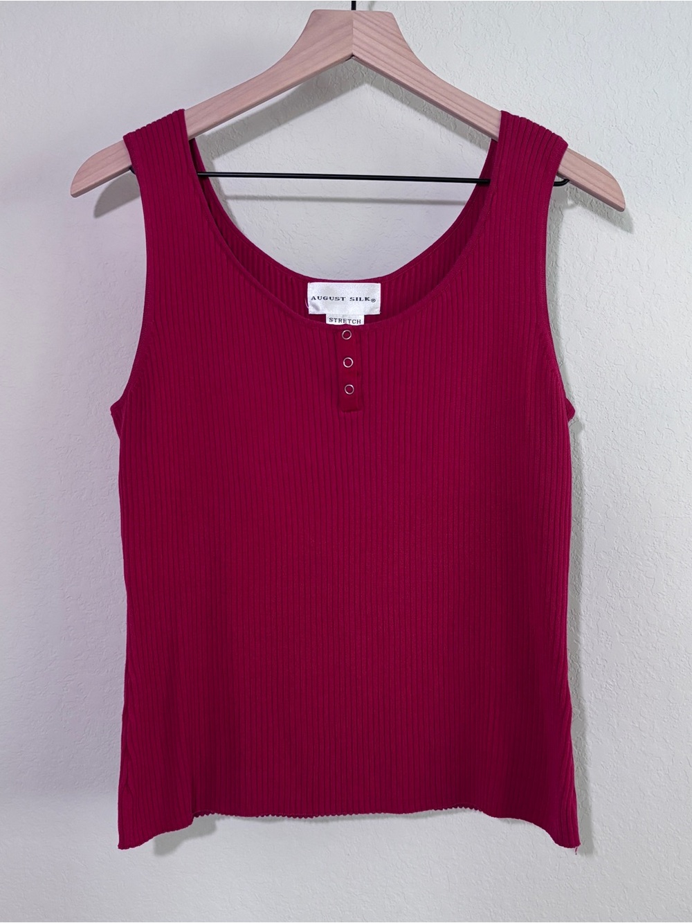 August Silk Red Ribbed Silk Blend Tank Top XL Vintage Y2K Sleeveless Knit